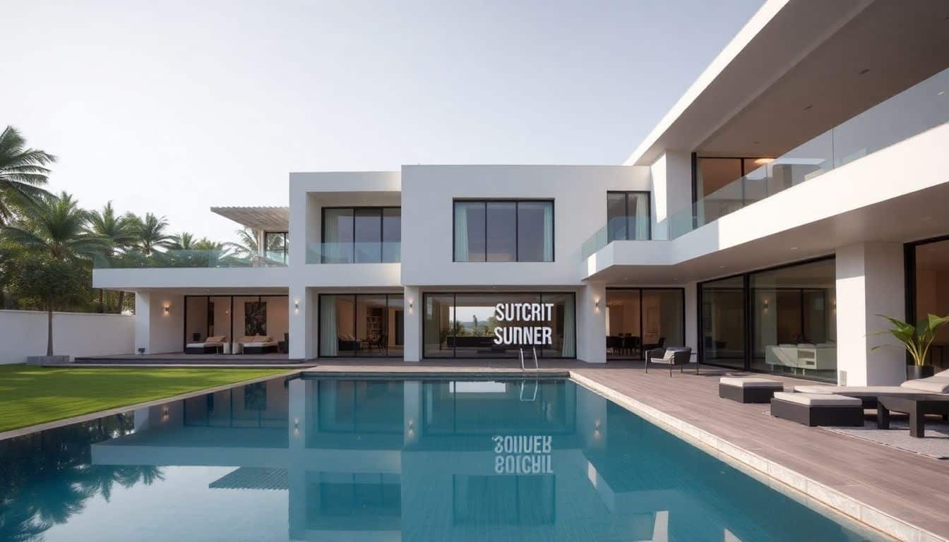 Een moderne villa met een luxe zwembad, passend bij de geschatte rijkdom van Giovanni van Bronckhorst in 2022.