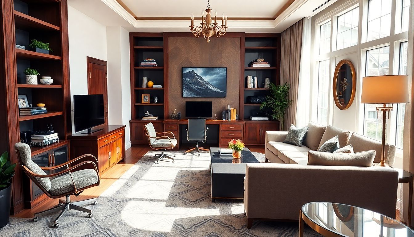 Een luxe kantoor met geavanceerde technologie en stijlvol decor.