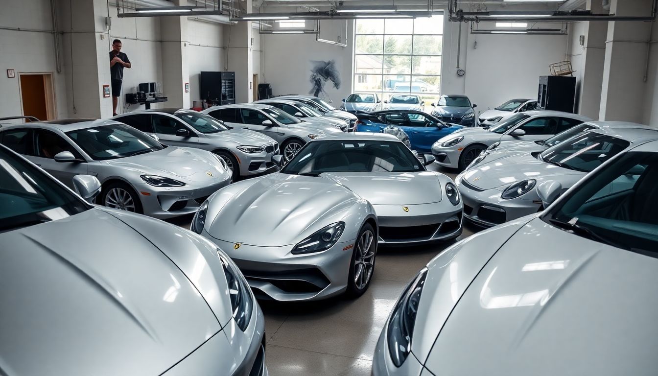 Een luxe garage met gepolijste auto's van Rick van Stippent.