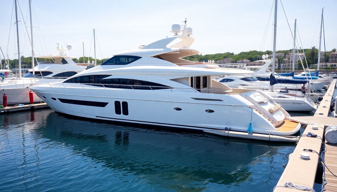 Een luxe jacht in een mooie jachthaven.