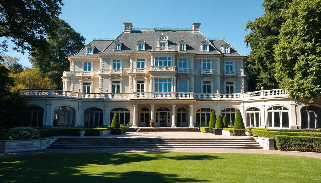 Een luxueus herenhuis in Amsterdam met elegante architectuur en weelderige tuinen.