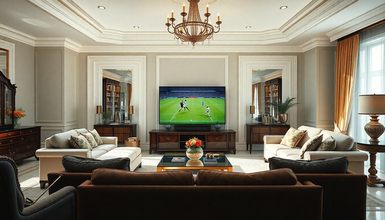 Deze foto toont een luxueuze woonkamer met elegant meubilair en decor.