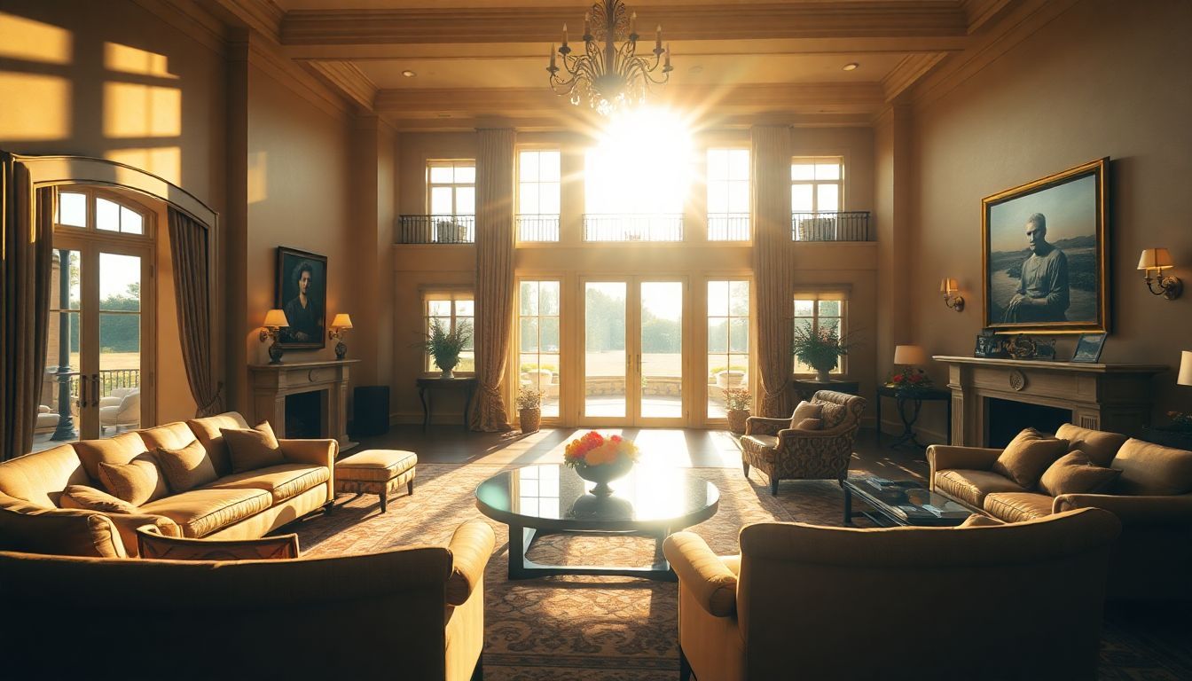 Een luxueus herenhuis met elegante interieurontwerp en hoogwaardige meubels.